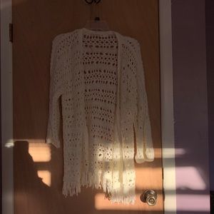 white long frayed sweater